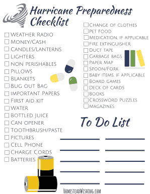 Printable Hurricane Preparedness Checklist  Form