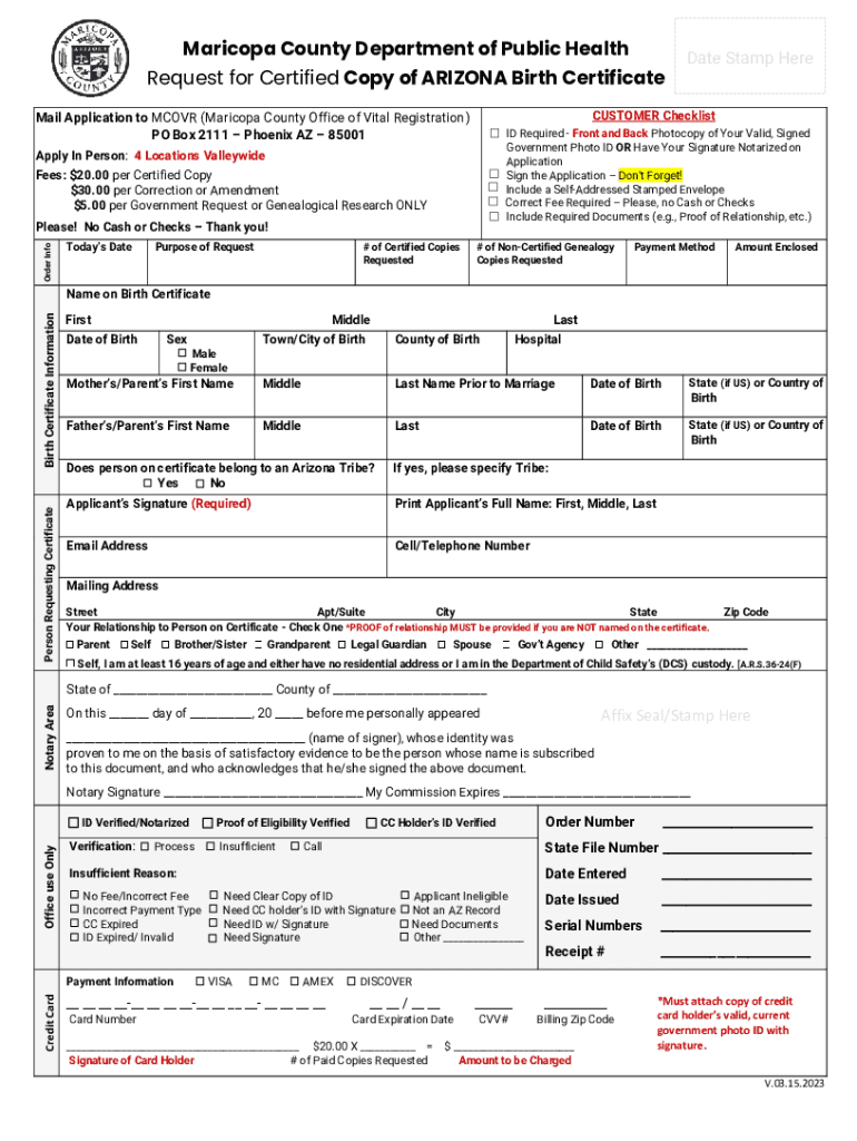  Application for Certified Copy of an Arizona Birth Certificate 2023-2024