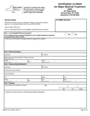 JC SDMC 220A Certification on Need for Major Medical Treatment  Form