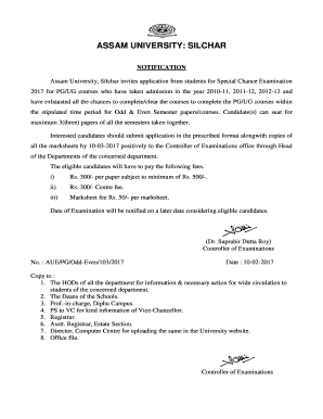 Assam University Special Chance  Form