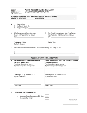 Borang Pertukaran SIG PDF FTSM UKM Universiti Kebangsaan  Form