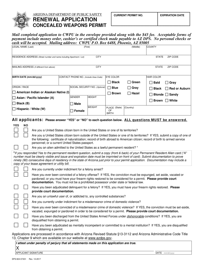  Arizona Concealed Carry Renewal Form 2017