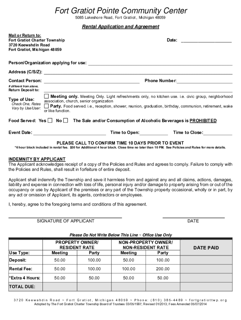 Pointe Community Center  Form