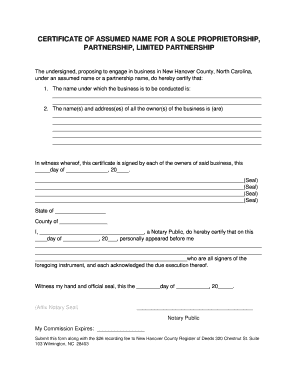 Sole Proprietorship Certificate  Form