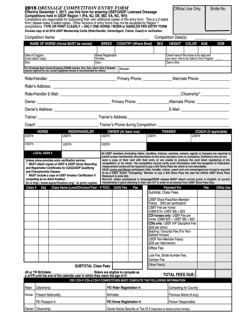  DRESSAGE COMPETITION ENTRY FORM Official Use Only 2018-2024