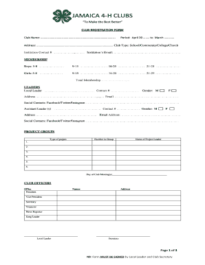 Download the PDF File Jamaica 4 H Clubs  Form