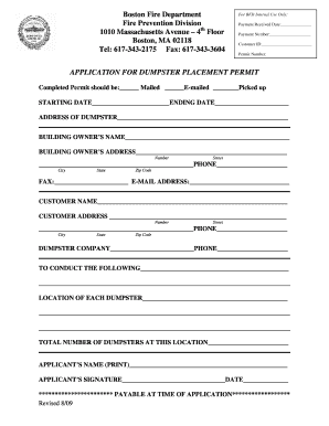 Dumpster Placement Permit  Form