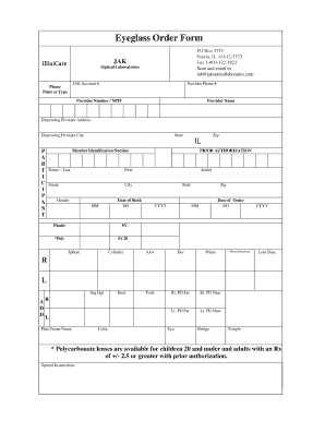  Eyeglass Order Form Jakopticallaboratories Com 2019-2024