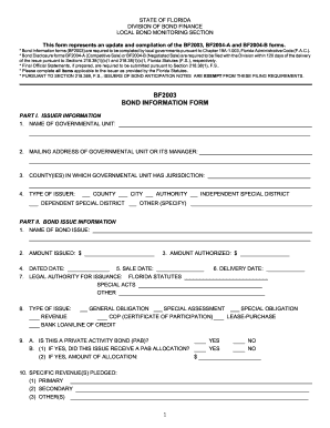 Bf2003 Bond Information Form 1 State Board of Administration