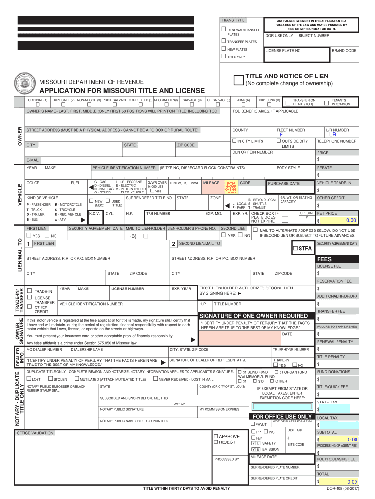  Missouri Title Application 2017