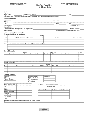 Commercial Auto Quote Sheet  Form