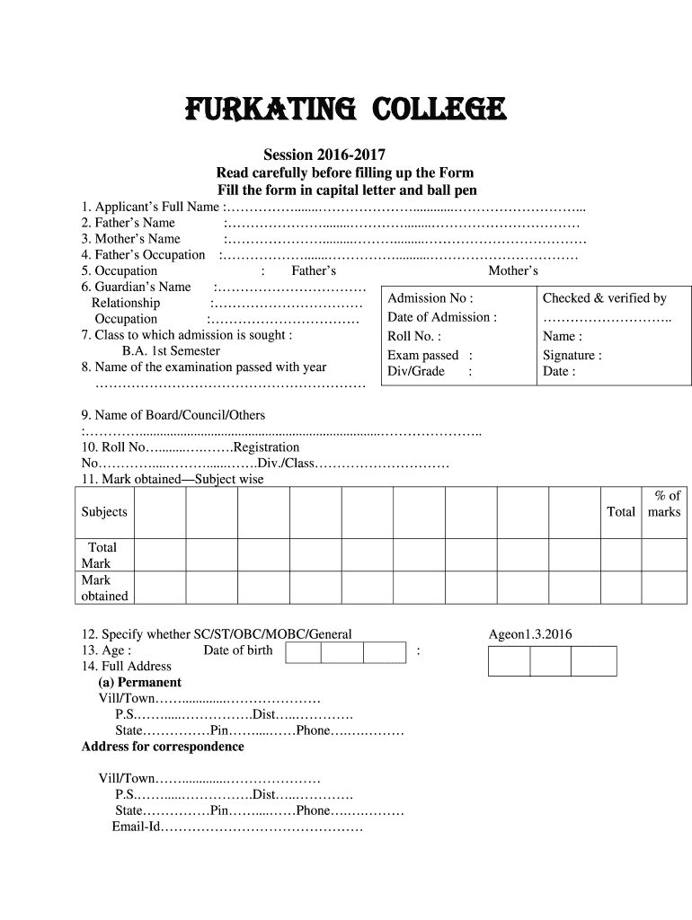 Ba Admission Form