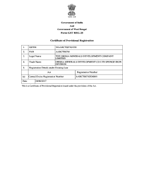 Form GST REG 25 Certificate of Provisional Registration