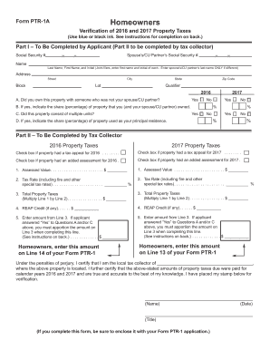  Form PTR1A Homeowners Verification of and Property Taxes Form PTR1A Homeowners Verification of and Property Taxes 2016