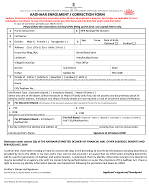 Aadhaar Enrolment Correction Update Form