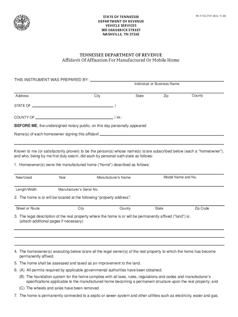 Affidavit of Affixation for Manufactured or Mobile Home  Form