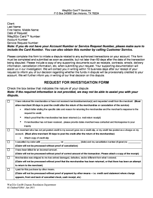 Way2go Card Dispute Transaction  Form