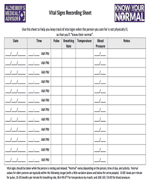 Vital Signs Recording Sheet  Form
