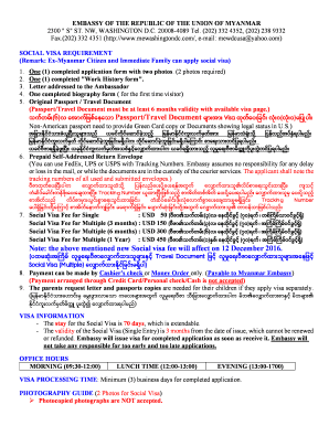 Myanmar Social Visa Application Form PDF