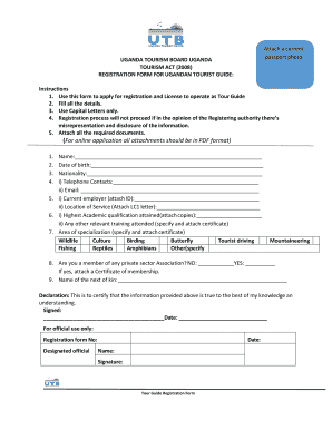 Uganda Tourism Board Registration  Form