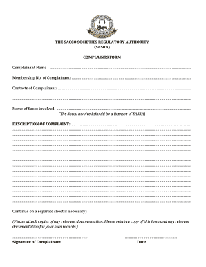 Sasra Complaint Form