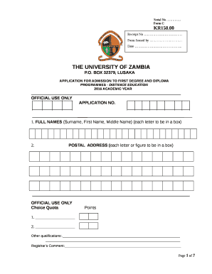 Online Application Form for Unza Ide