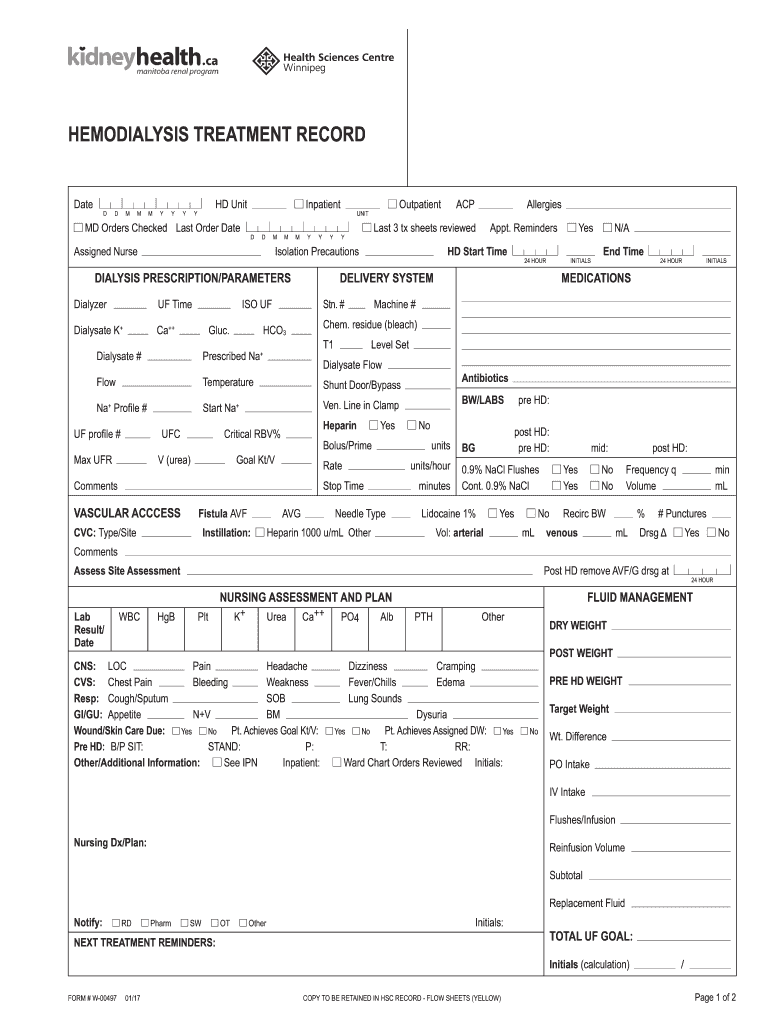  Hemodialysis Record Sheet 2017