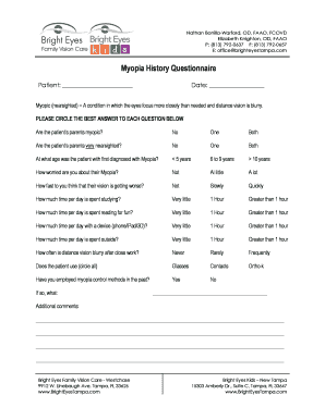 Myopia Questionnaire  Form