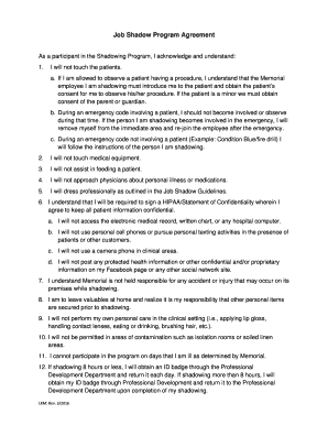 Job Shadow Program Agreement  Form