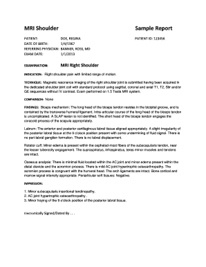 Mri Shoulder Report Template  Form