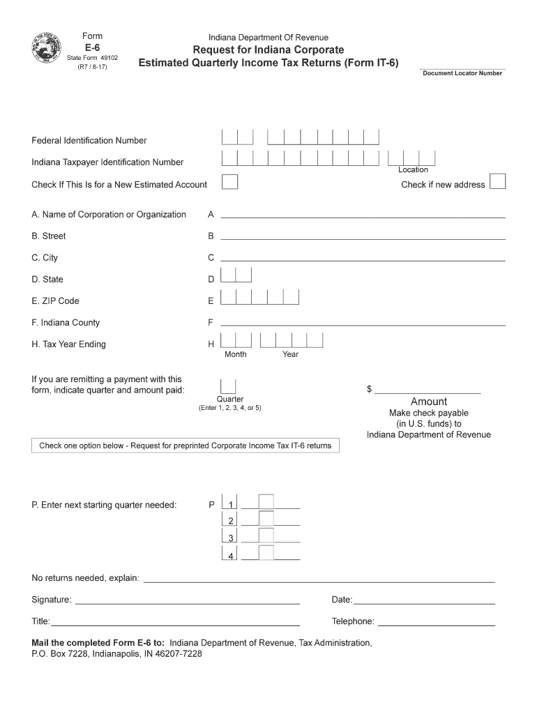 Indiana Form E 6