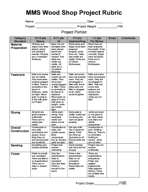 MMS Wood Shop Project Rubric  Form