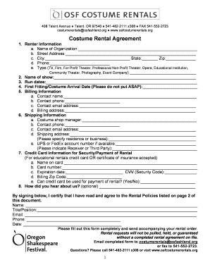  Costume Rental Agreement PDF 2018