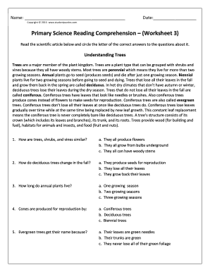 Primary Science Reading Comprehension STUDENTPUZZLES COM  Form