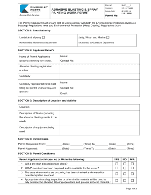 Abrasive Blasting &amp;amp; Spray Painting Works Permit Kimberley Ports  Form