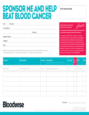 Blood Cancer Sponsorship Form