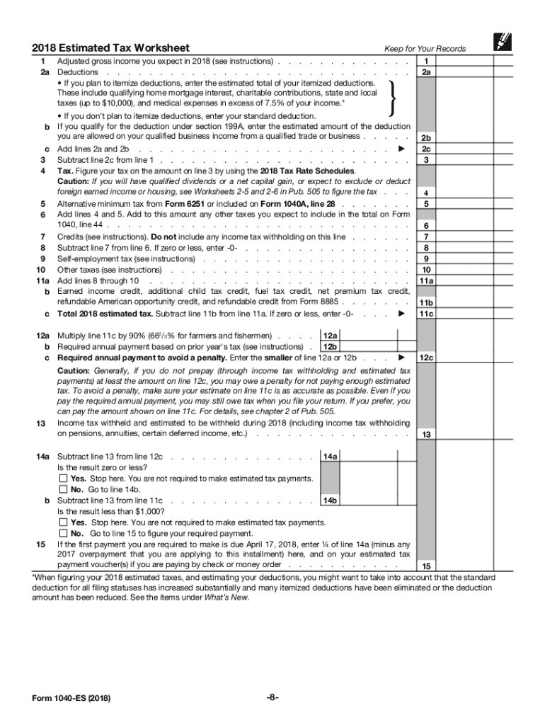  1040es  Form 2018