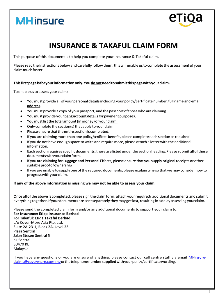 Malaysia Takaful Claim Form