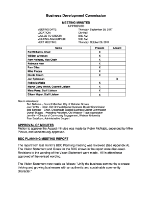 Bdc Minutes of Meeting Sample  Form