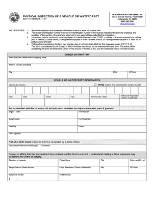 Physical Inspection of a Vehicle or Watercraft Indiana  Form