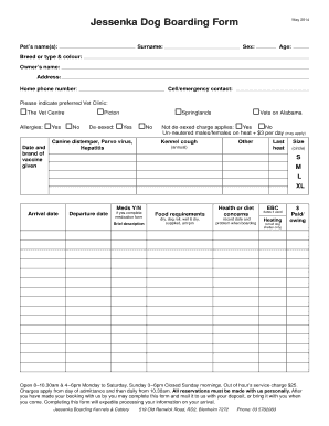 Printable Dog Boarding Forms