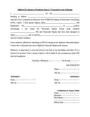 Comsats Transcript Sample  Form