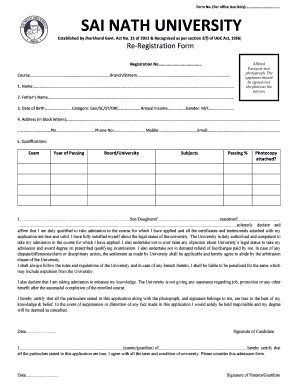 Form No for Office Use Only SAI NATH UNIVERSITY