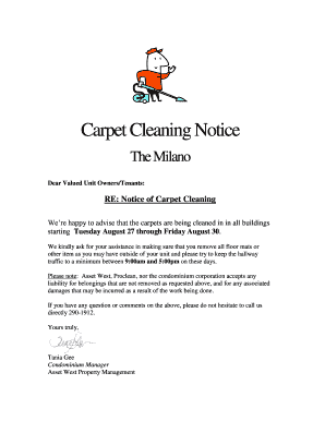 Carpet Cleaning Notice to Office Staff  Form