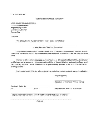 Authorization Letter for Voters Certificate  Form