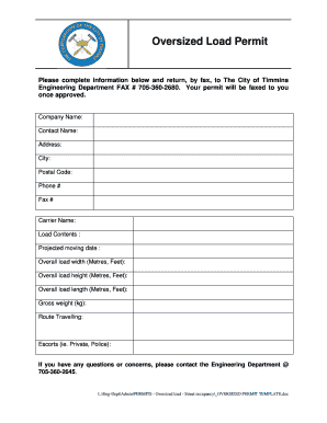Permit to Load Template  Form