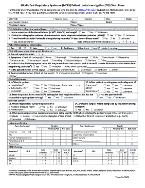 MERS Patient under Investigation PUI Short Form