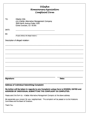 Hoa Complaint Form