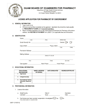 Guam Board of Examiners for Pharmacy  Form