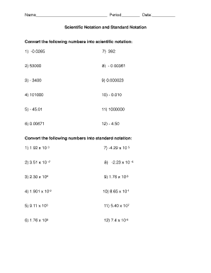 Scientific Notation and Standard Notation Worksheet Answer Key  Form